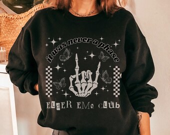 Bluza Elder Emo Club Crewneck, Bluza Elder Emo Club, Bluza Emo, Koszulka Emo, Prezent Emo, Prezent dla Emo, Emo w dużym rozmiarze, Ubrania Emo, Styl Emo