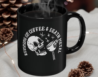 Running on coffee and death metal mug, death metal mug, metalhead mug, gift for metalhead, heavy metal mug, death metal cup