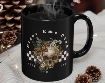 Elder Emo Club 11oz Black Mug, Elder Emo Club Mug, Elder Emo Coffee Mug, Elder Emo Cup, Emo Gift, Gift For Emo, Goth Mug, Music Mug
