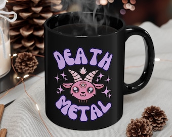 Death Metal 11oz taza negra, taza de death metal, taza de café death metal, taza metalera, regalo para metalero, taza emo, taza gótica, taza gótica pastel