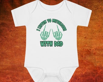 I listen to Metalcore with Dad Bodysuit, Baby Metalhead, Metal Baby Clothes, Rocker Baby Clothes, Emo Baby Clothes, Goth Baby Clothes