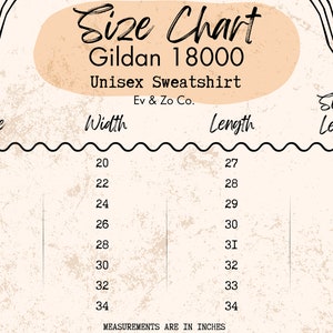 Peut inclure: Tableau des tailles pour les sweat-shirts unisexes Gildan 18000. Le tableau indique les mesures en pouces pour la largeur, la longueur et la longueur des manches pour les tailles S &agrave; 5XL.