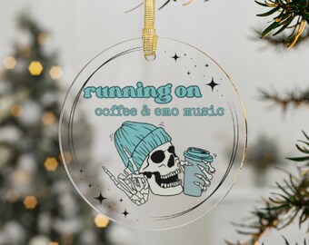 Running on Coffee and Emo Music Acrylic Ornaments, Elder Emo Ornaments, Emo Christmas Ornament, Emo Gift, Gift for Emo, Emo Christmas Decor