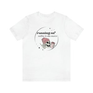 Running on Coffee and Emo Music Short Sleeve Tee, Elder Emo Aesthetic Shirt, Elder Emo Clothes, Emo Vibe, Emo Graphic Tee image 6