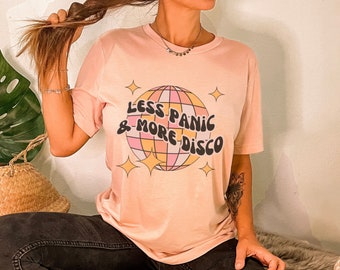 Less Panic More Disco Shirt, Elder Emo Shirt, Emo Gift, Emo Clothes, Anxiety Shirt, Disco Ball Shirt, Pop Punk Shirt, Plus Size Emo Shirt