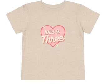 Wild and Three Shirt, Cute Retro Third Birthday Shirt, Third Birthday Toddler Short Sleeve Tee, Girls Third Birthday Shirt, Third Birthday