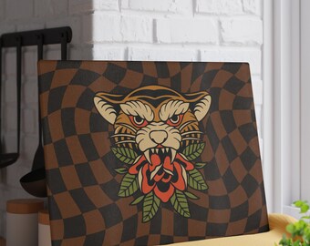 Checkerboard Glass Cutting Board, punk decor, Emo decor, emo cutting board, goth cutting board, checkerboard kitchen, checkerboard decor