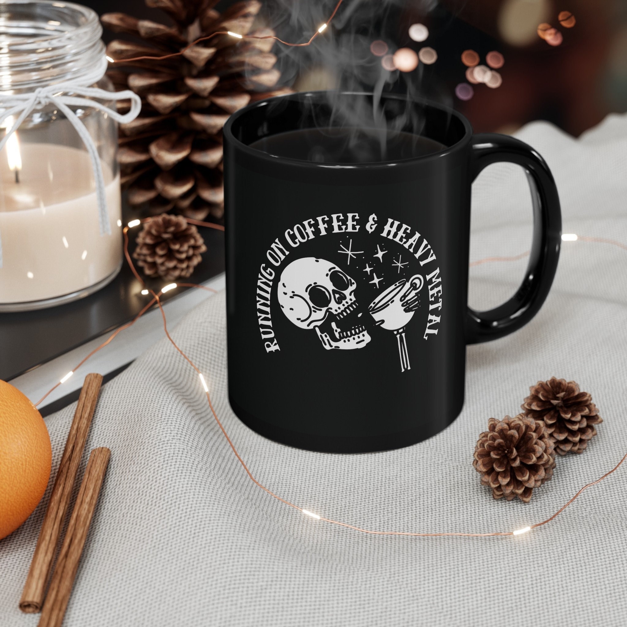 Running on coffee and heavy metal mug, metalhead mug, heavy metal mug, metalhead coffee mug, Emo mug, goth mug, gift for metalhead