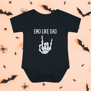 Emo Like Dad Baby Bodysuit, Elder Emo Baby Clothes, Emo Aesthetic Baby Outfits, Punk Baby Clothes, Emo Baby Clothing