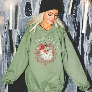 Hail Santa Hooded Sweatshirt, Hail Santa Sweatshirt, Metal Sweatshirt, Goth Sweatshirt, Emo Sweatshirt, Emo Christmas Shirt, Goth Christmas