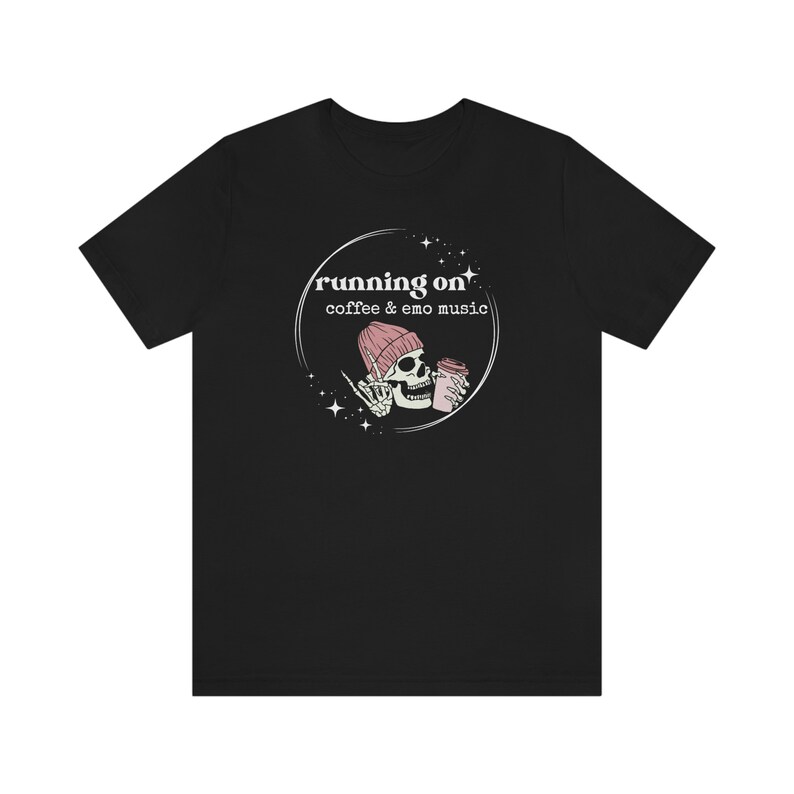 Running on Coffee and Emo Music Short Sleeve Tee, Elder Emo Aesthetic Shirt, Elder Emo Clothes, Emo Vibe, Emo Graphic Tee image 5