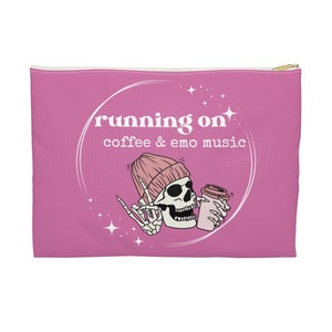 Running On Coffee and Emo Music Accessory Pouch, Emo Bag, Emo Makeup Bag, Pastel Goth Makeup Bag, Emo Gift, Accessory Pouch, Cute Emo Gift