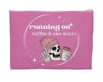 Running On Coffee and Emo Music Accessory Pouch, Emo Bag, Emo Makeup Bag, Pastel Goth Makeup Bag, Emo Gift, Accessory Pouch, Cute Emo Gift