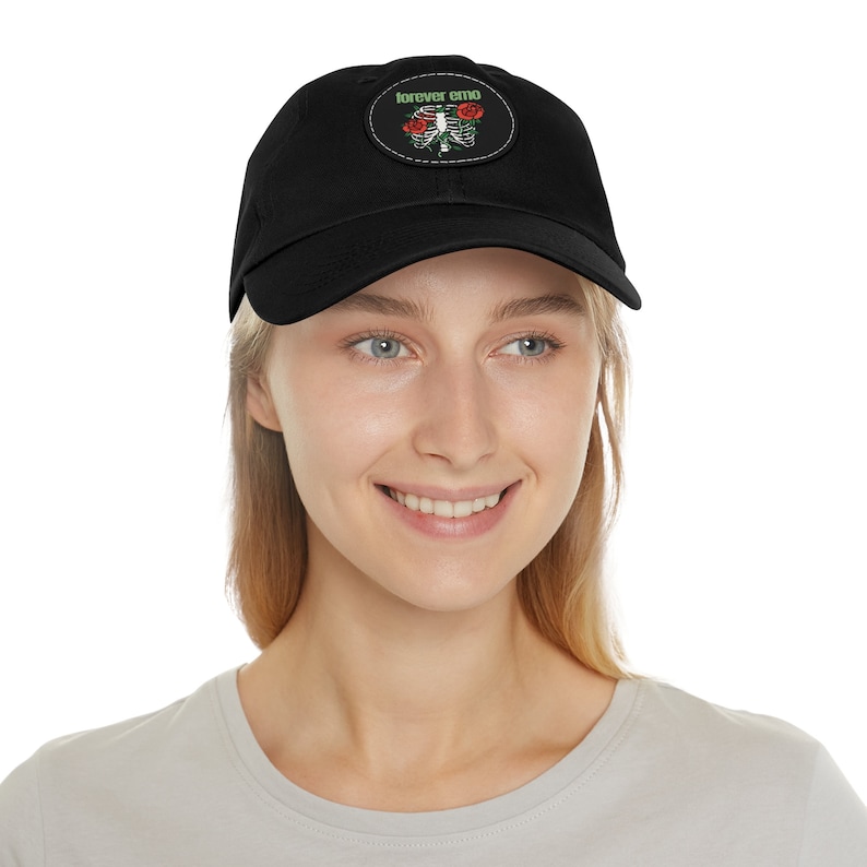 Emo Dad Hat with Leather Patch, Forever Emo Hat, Emo Gift, Elder Emo Hat, Emo accessory image 4