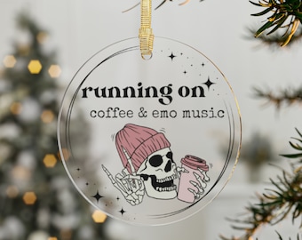 Running On Coffee and Emo Music Acrylic Ornament, Emo Ornament, Elder Emo Christmas Ornament, Emo Gift, Emo Decor, Gift For Emo