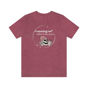 Running on Coffee and Emo Music Short Sleeve Tee, Elder Emo Aesthetic Shirt, Elder Emo Clothes, Emo Vibe, Emo Graphic Tee image 4