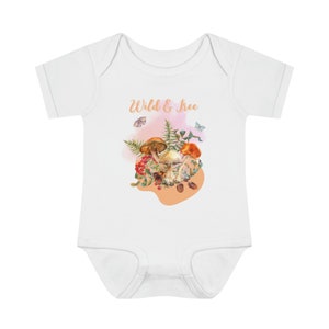 Wild and Free Mushroom cottagecore Baby  Bodysuit, Boho Baby Outfit, Mushroom Baby Bodysuit, Hippie Baby, Boho Valentines Day Baby Outfit