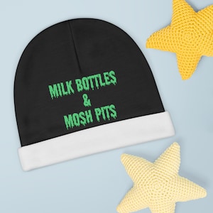 Milk Bottles and Mosh Pits Baby Beanie, Emo Baby Hat, Emo Baby Clothes, Punk Baby Clothes, Gothic Baby Clothes, Goth Baby Hat, Emo Gift