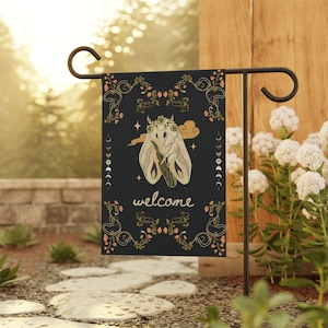 Gothic Garden & House Banner, cottagecore garden flag, witchy garden flag, goth garden flag, moth garden flag