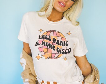 Less Panic More Disco Shirt, Emo Shirt, Elder Emo Shirt, Emo Gift, Emo Clothes, Anxiety Shirt, Disco Ball Shirt, Plus Size Emo Shirt