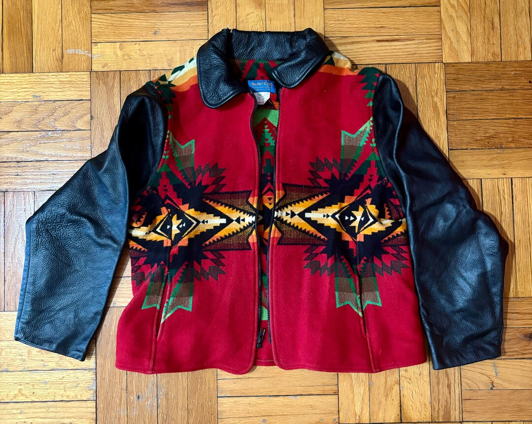Justin Kraff Jacket Pendleton Wool and Leather Varsity Style Jacket Sz L Kraffs Clothing Etsy Canada