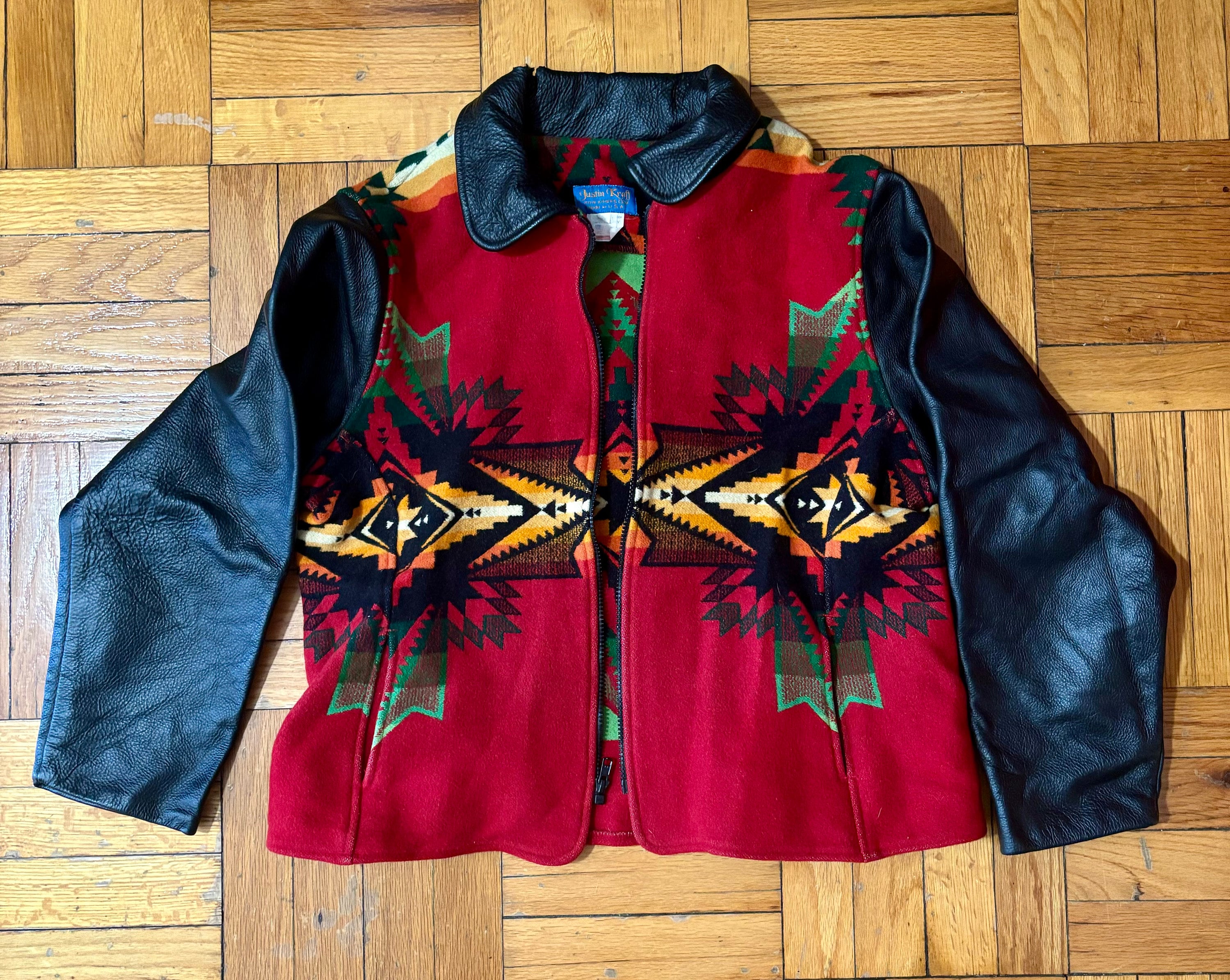 Justin Kraff Jacket Pendleton Wool and Leather Varsity Style