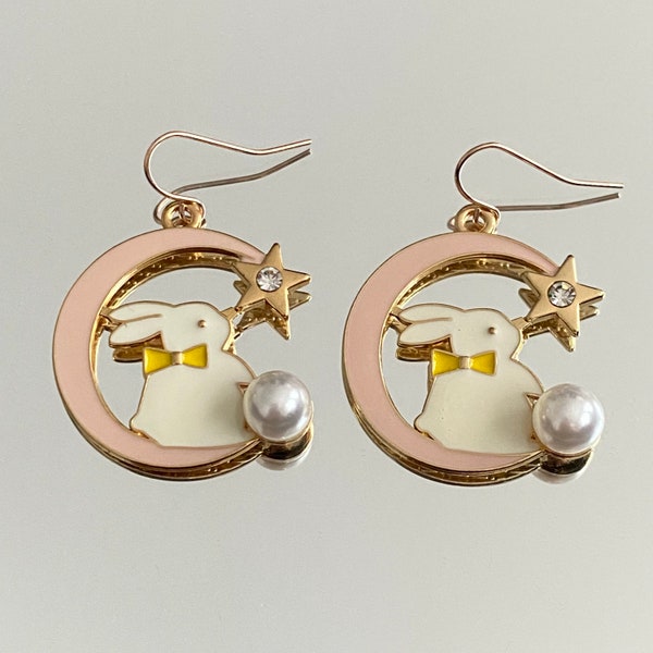 Bunny in the moon | rabbit in the moon earrings | lead-free and nickel-free | hypoallergenic