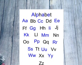 blue alphabet lowercase/uppercase poster wall Art Printable, montessori Classroom decoration, toddler preschool homeschool, teacher center