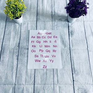 pôster de parede com alfabeto de letras maiúsculas/minúsculas para meninas rosa, decoração de sala de aula montessori, educação infantil em casa