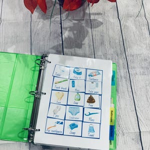 wyprzedaż Niebieski mały pec Obrazek Karta Notatnik Terapia mowy Tablica komunikacji autyzmu Specjalne potrzeby Wizualny harmonogram Tablica żetonów Rutyna