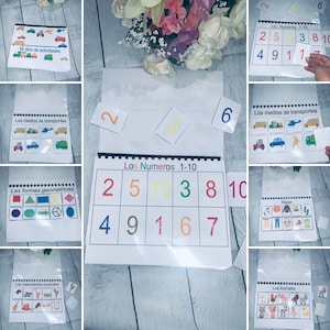 以下が含まれることがあります： 子供向けのカラフルな教育用フラッシュカードのセット。フラッシュカードには、乗り物、幾何学的な形、楽器、服、動物など、さまざまな物体の画像が描かれています。フラッシュカードは、スペイン語で「Los medios de transportes」、「Las formas geometricas」、「Los Instrumentos musicales」、「Ropas」、「Los Animales」という単語でラベル付けされています。