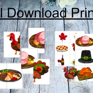 12 Thanksgiving, 2 stukken foto's bijpassende activiteit, homeschool, idee cadeau leraar centrum, puzzel, interactieve activiteit druk werk
