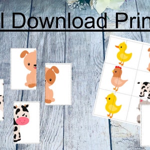 Jogo de Combinação de Animais de Fazenda para Imprimir | 12 Pares de Quebra-cabeças de Animais | Trabalho Ocupado para Crianças em Idade Pré-Escolar | Atividade de Habilidade Motora Fina | Download Digital
