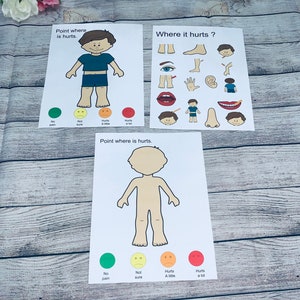 criança, pré-escola, onde doeu? quadro de dor infantil, quadro de comunicação, não verbal, necessidades especiais, download digital para impressão