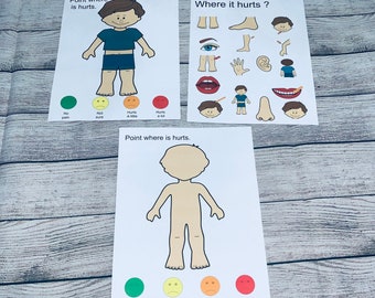 toddler, preschool, where it hurt? child pain chart, communication board, non-verbal, special needs,  Digital Download printable