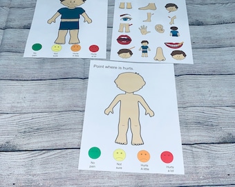 toddler, preschool, where it hurt? child pain chart  communication board, non verbal, special needs, visual aids, Digital Download printable