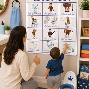 Jacob blue bathroom routine, schedule potty training, reward chart poster, cards for communication, interactive ,digital download printable