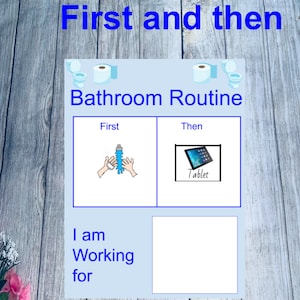 First Then boy bathroom routing chart, Visual Aid | Visual Schedule, Montessori Toddler, Special Needs | Autism non verbal