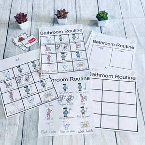 badkamerroutine voor meisjes, zwart schema zindelijkheidstraining, poster beloningskaart, kaarten voor communicatie, interactief, digitale download