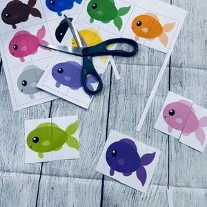 12 peixes coloridos, 2 peças de fotos combinando atividade, educação domiciliar, ideia de presente para centro de professores, quebra-cabeça, atividade interativa, trabalho ocupado