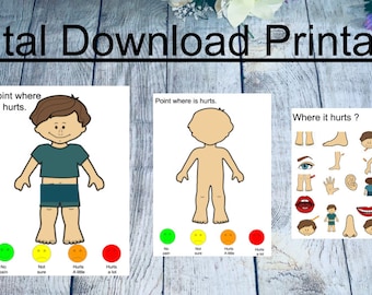 toddler, preschool, where it hurt? child pain chart  communication board, non verbal, special needs, visual aids, Digital Download printable