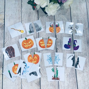 18 Halloween-puzzel van 2 stukjes, foto's bijpassende activiteit homeschool lerarencentrum vakantie interactief homeschool druk werk