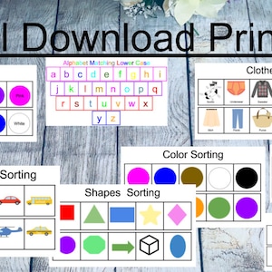 trabalho de pacote ocupado, números, cores, alfabeto, formas, roupas, classificação de transporte, Montessori, interativo, download digital para impressão