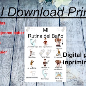 Spaanse jongen badkamer routine schema zindelijkheidstraining beloningstabel posterkaarten voor communicatie interactieve digitale download afdrukbaar