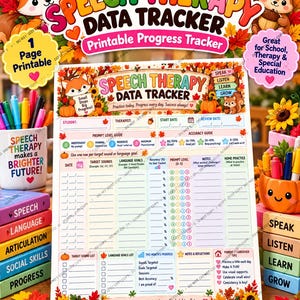 Fall Speech Therapy Data Tracker Printable, SLP Progress Monitoring Sheet, Articulation and Language Goals
