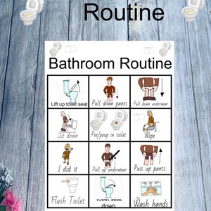 Badkamerroutine jongens, zindelijkheidstraining plannen, poster beloningskaart, kaarten voor communicatie, interactief, digitale download afdrukbaar