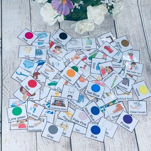 コミュニケーションのための1000枚のミックス絵カード、ピンク、赤、青、黒、スケジュール、ルーチン、子供の活動、視覚補助、スピーチセラピー、言語