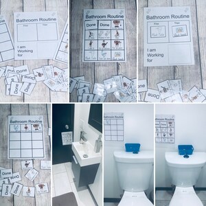 Badkamerroutine jongens, kaarten, schema zindelijkheidstraining, beloningsschema, muurposter, kaarten voor communicatie, interactieve routine