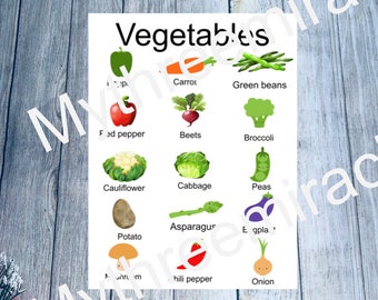vegetables poster wall Art Printable, montessori Classroom Poster, Learn vegetables food ,toddler preschooler homeschool, teacher center