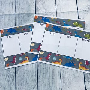 dinosaurus hen, eerst, dan en beloon visuele hulp | Visueel schema, Montessori-gedragstabel voor peuters | Taakkaart | Speciale behoeften | Autisme
